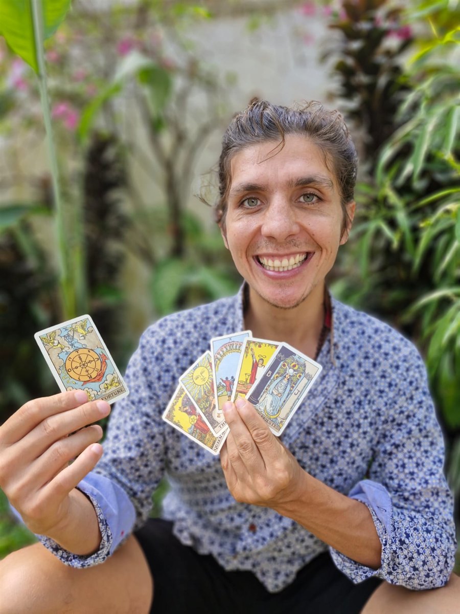 Adam Guzman-Poole with tarot cards