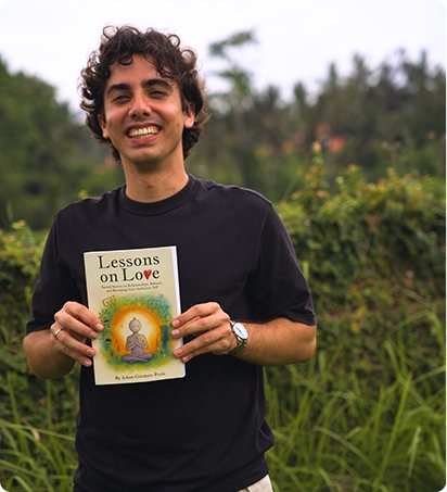A reader holding Lessons on Love